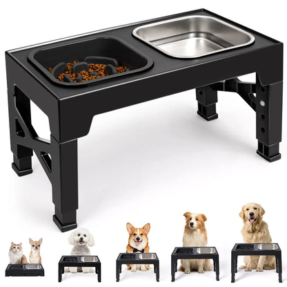2:1 Adjustable Pet Feeder Bowls, Non-Slip, Stainless Steel, Plastic