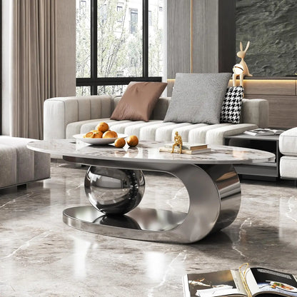Modern, Oval Living Room Table w/ Faux Marble Top