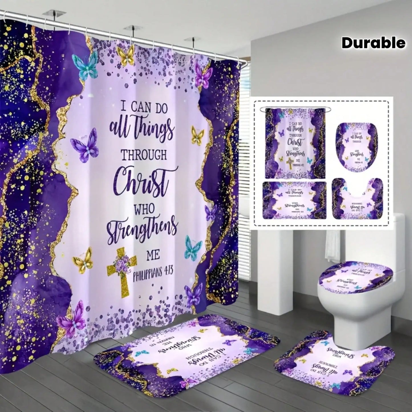 Christian Inspirational Bible Shower Curtain Set, Durable