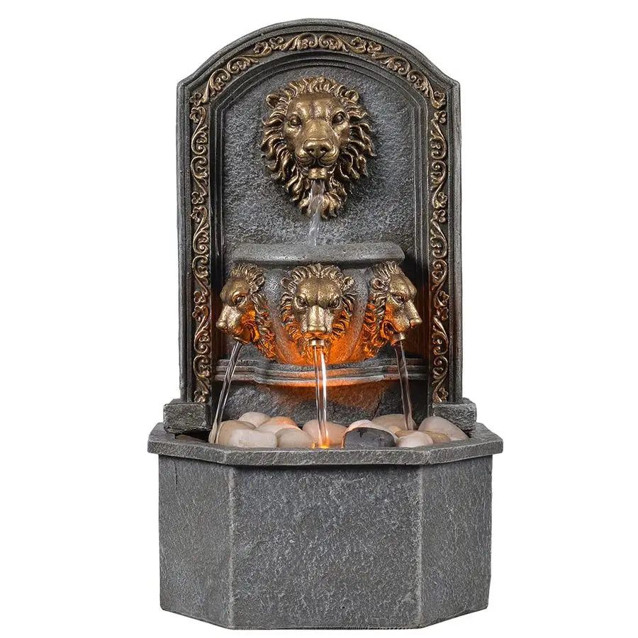 10.3" Tabletop Lion Head Polyresin Indoor Zen Waterfall