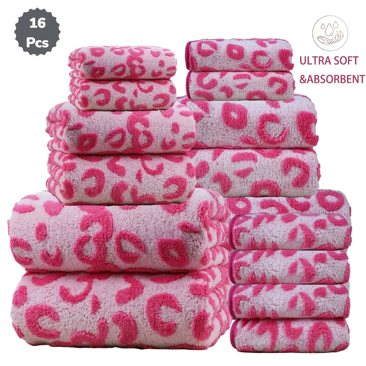 16pc Print Coral Flannel Bath Towel Set