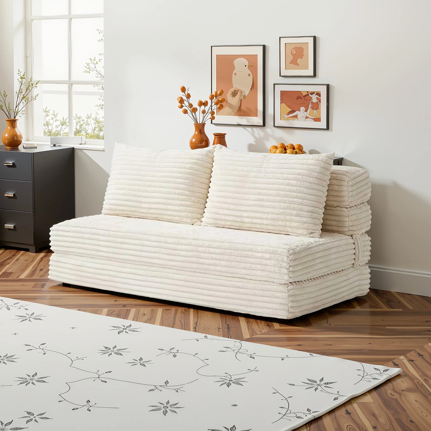 L-Shaped Modular Sofa, Boneless Design, Ultra-Soft Comfort, Ottoman