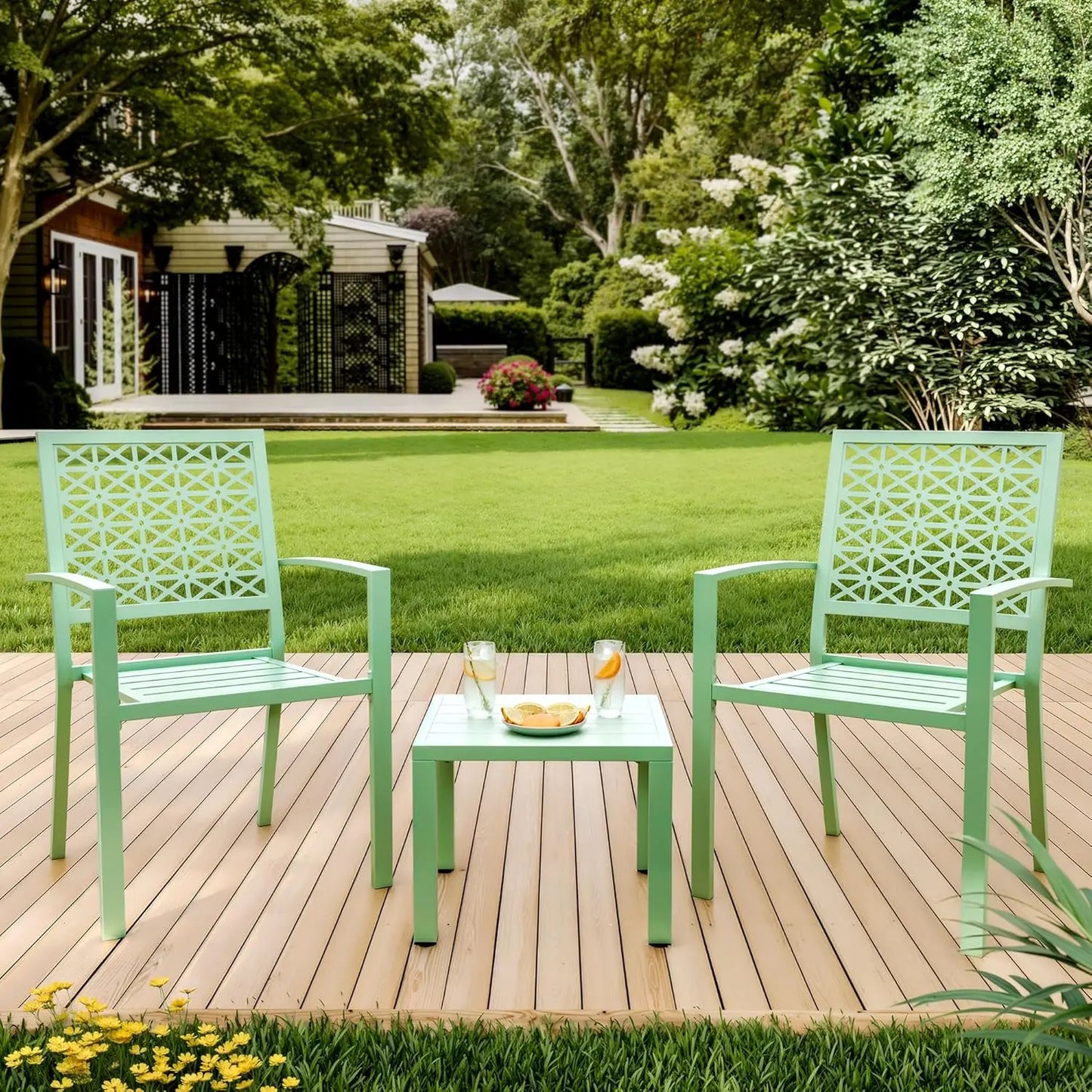 3 Piece Outdoor Patio Bistro Table and Chairs Set