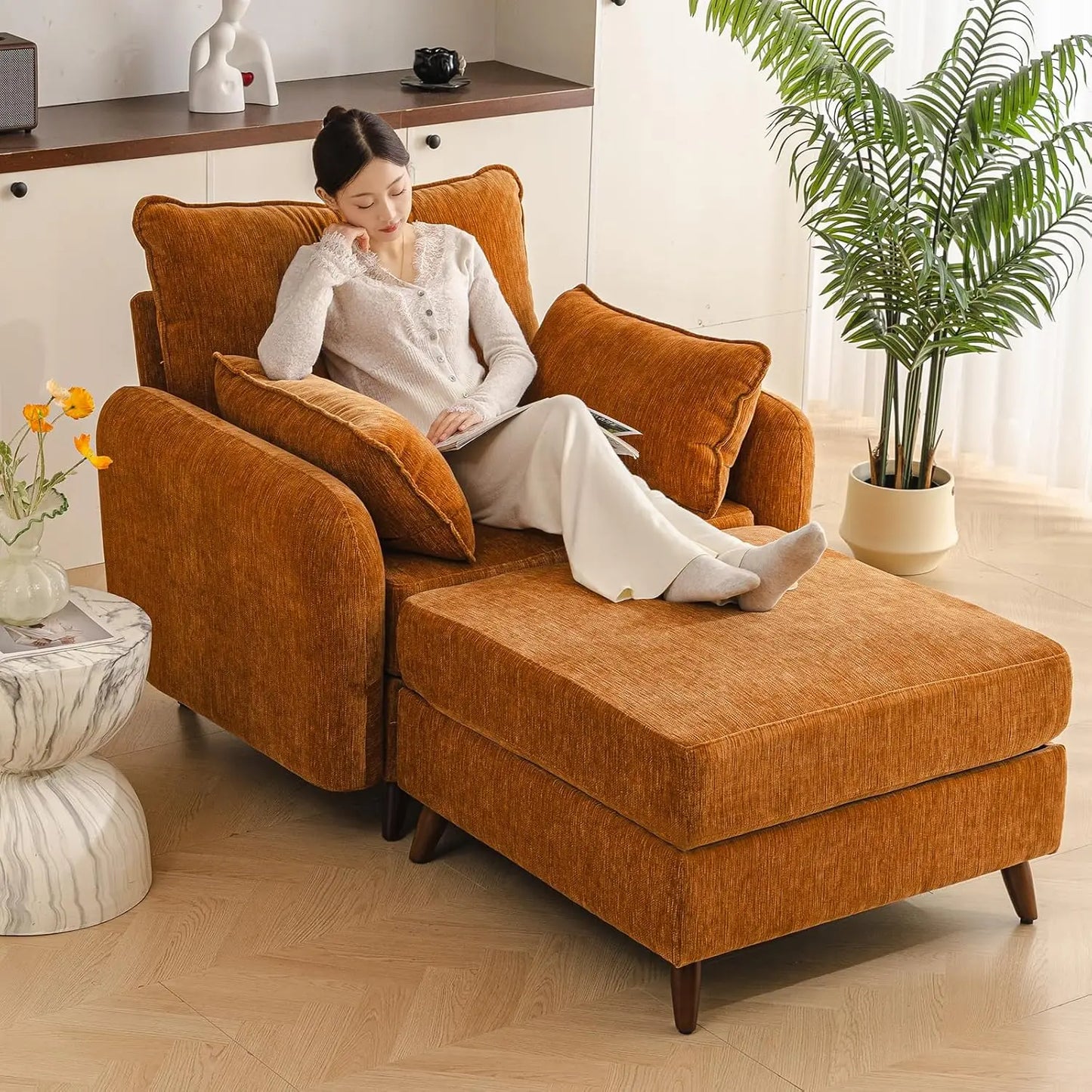 Oversized Deep Seat (24.5") Accent Chair w/Ottoman, Storage