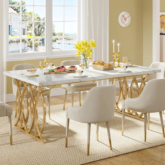 Unique Modern Rectangular Dining Table for 4-6 People, Chairs NI