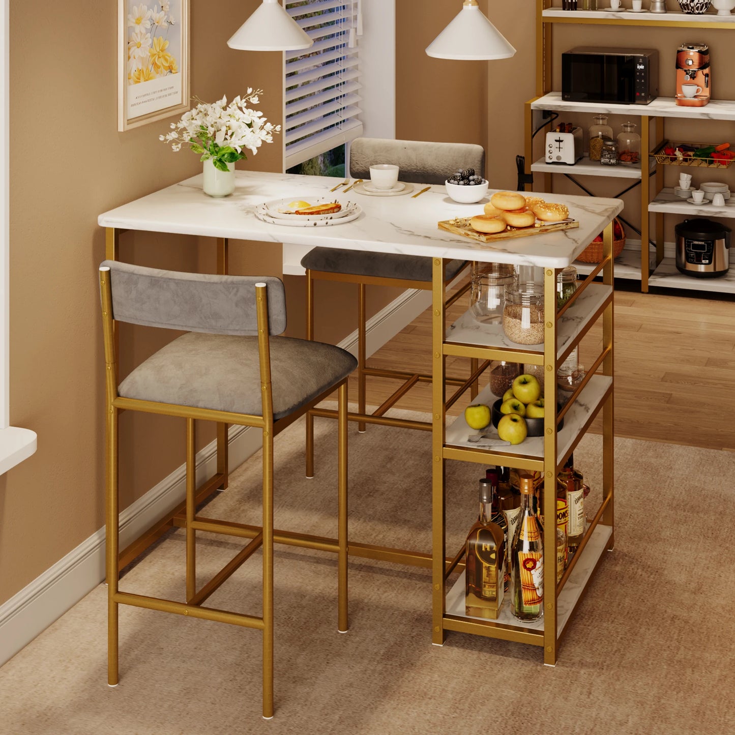 3pc Counter Height Dining Room Table w/Chairs for Small Space