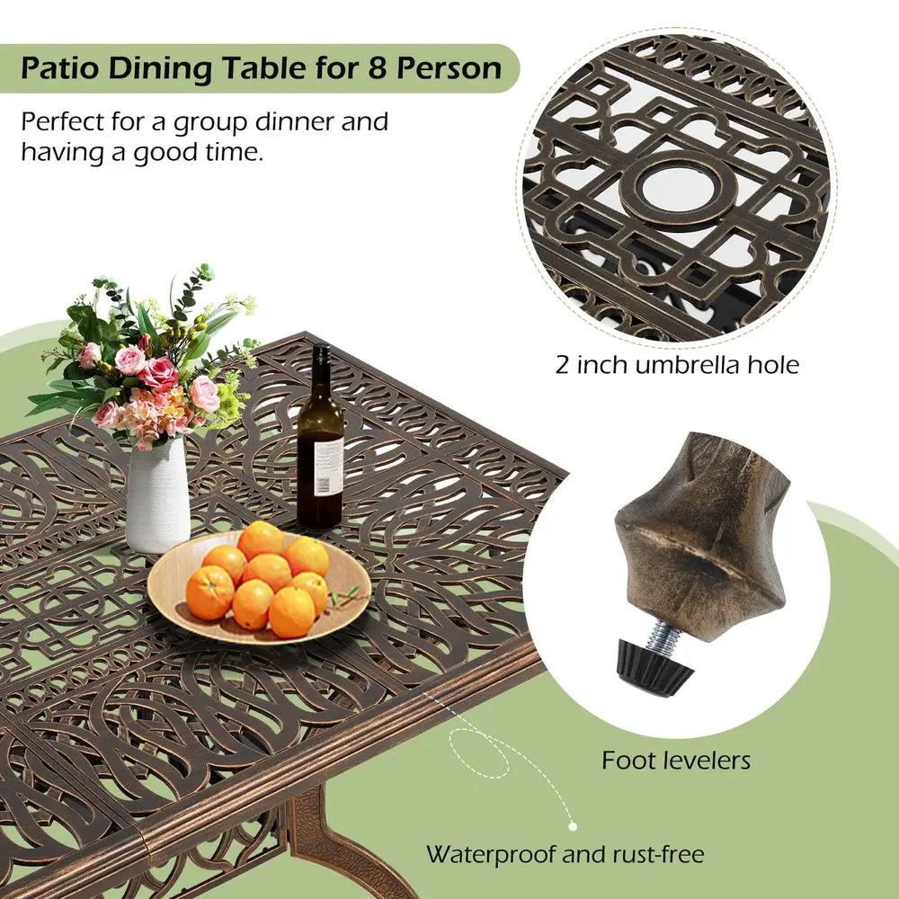 9pc Aluminum Patio Furniture Set, 86.6" Rectangular Table and Cushions