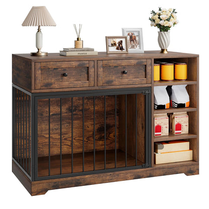 Decorative 47" Indoor Dog Crate With 2 Drawers & 4 Shelves