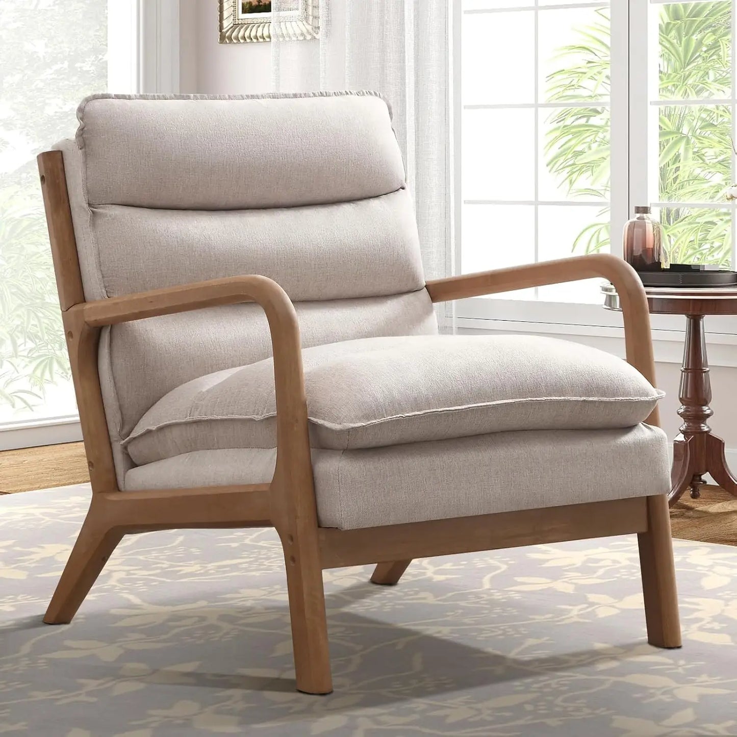 Mid Century Upholstered Lounge Armchair w/Plump Back Pillow