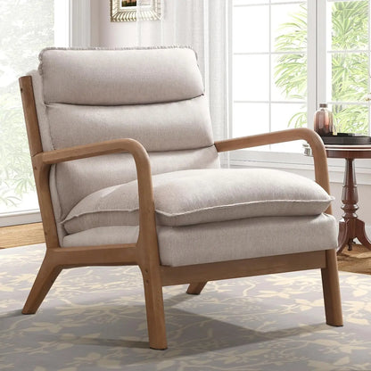 Mid Century Upholstered Lounge Armchair w/Plump Back Pillow