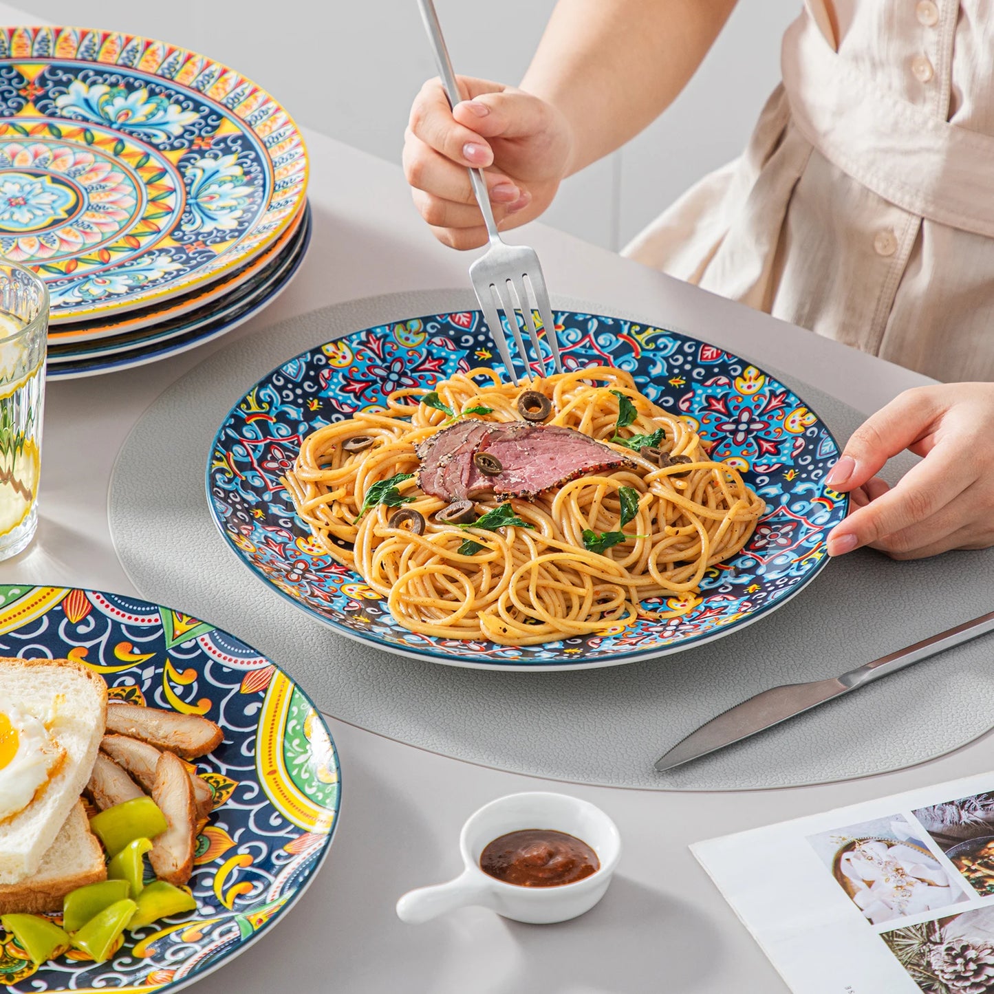 24 PCS Ceramic Dinnerware Set Porcelain Bohemian Style Dinnerware