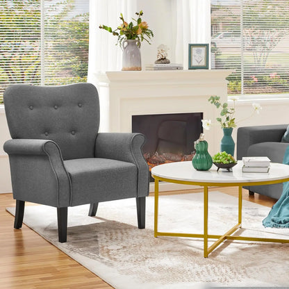 (2) Upholstered Mid Century Accent Chair w/Sturdy Wood Legs, High Back