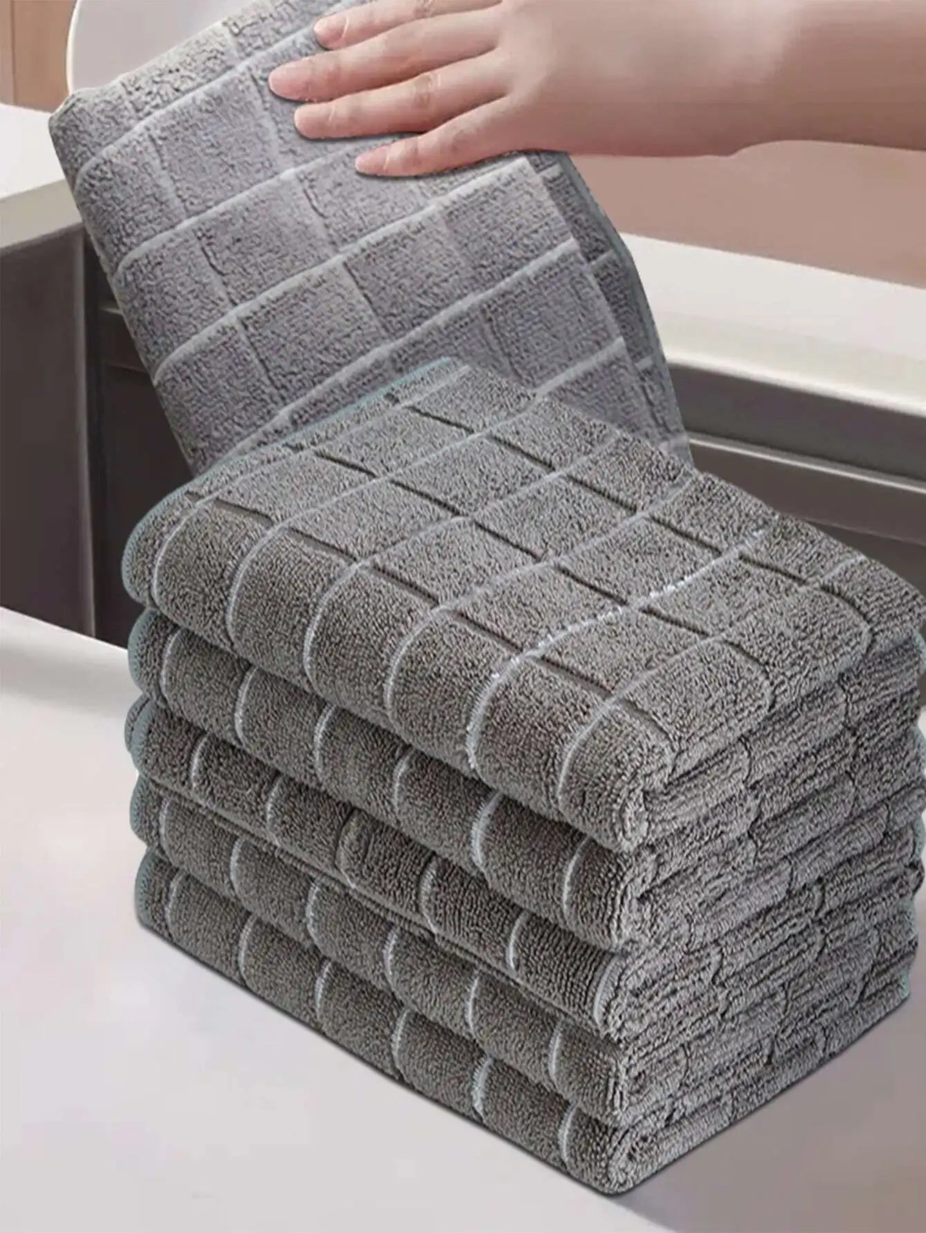 Rectangular Black Plaid Cleaning Cloth Reusable Household Towels