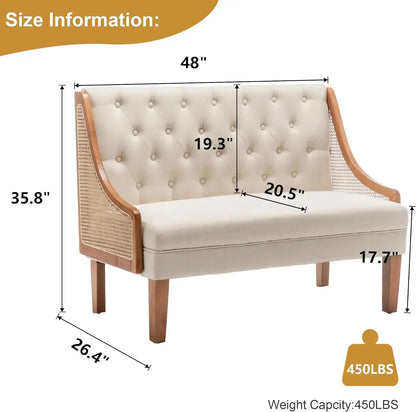 Modern Upholstered Loveseat with Natural Rattan Arms