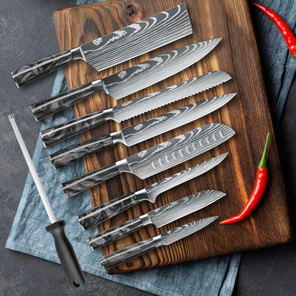 8PCS Portable Knife Set, Carbon Stainless Steel Knife, Sharpener