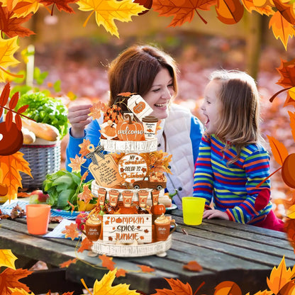 15pc Fall Tiered Tray Decor Set
