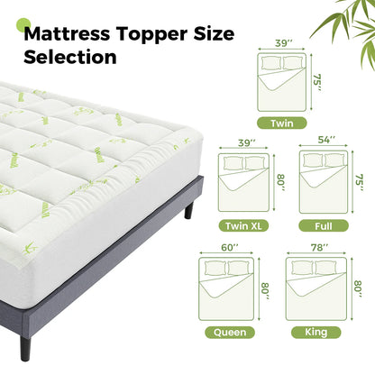 Breathable, Cooling Bamboo Fiber Soft Mattress Topper w/Deep Pockets