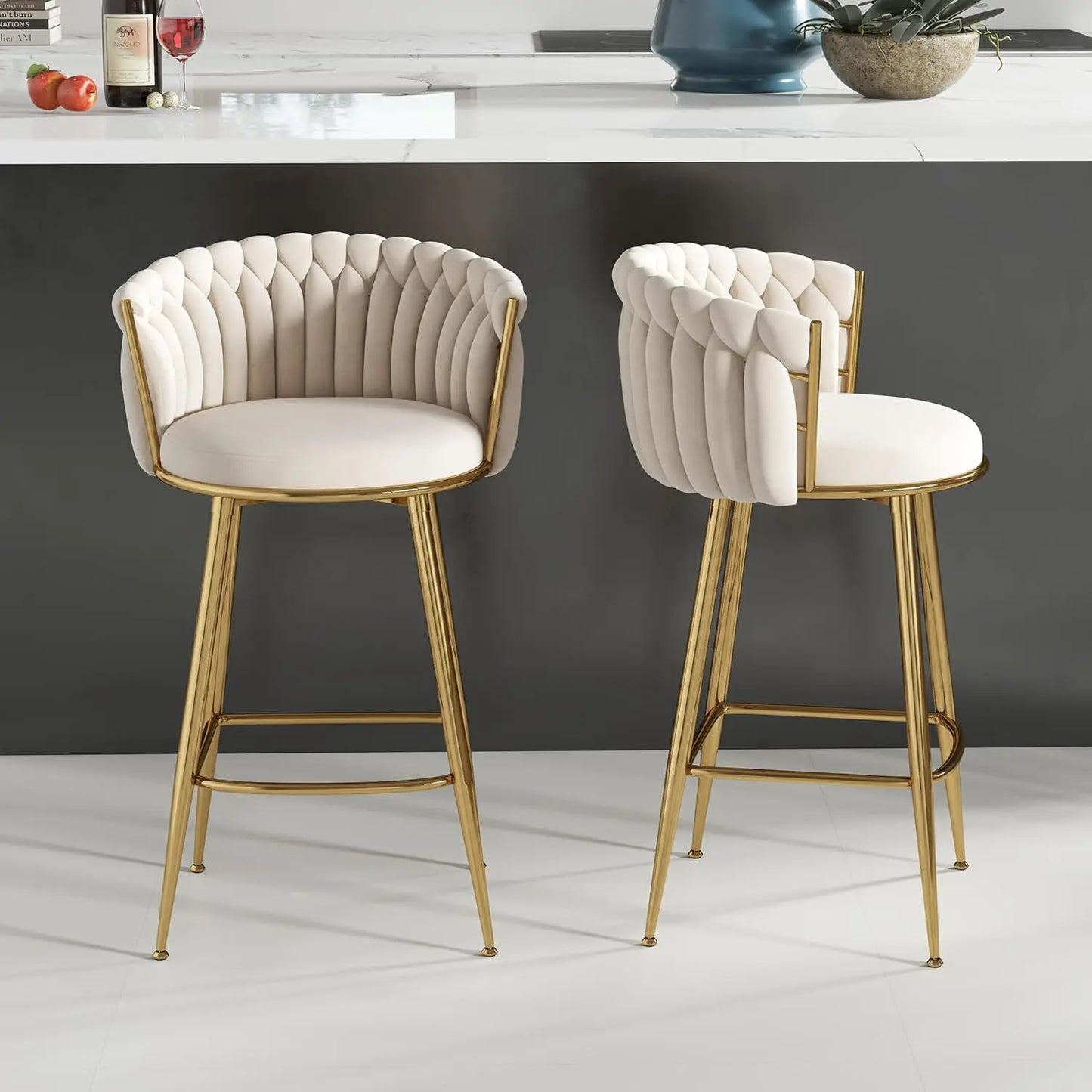 Set of 2, Hand-Woven Barstools, Counter Height