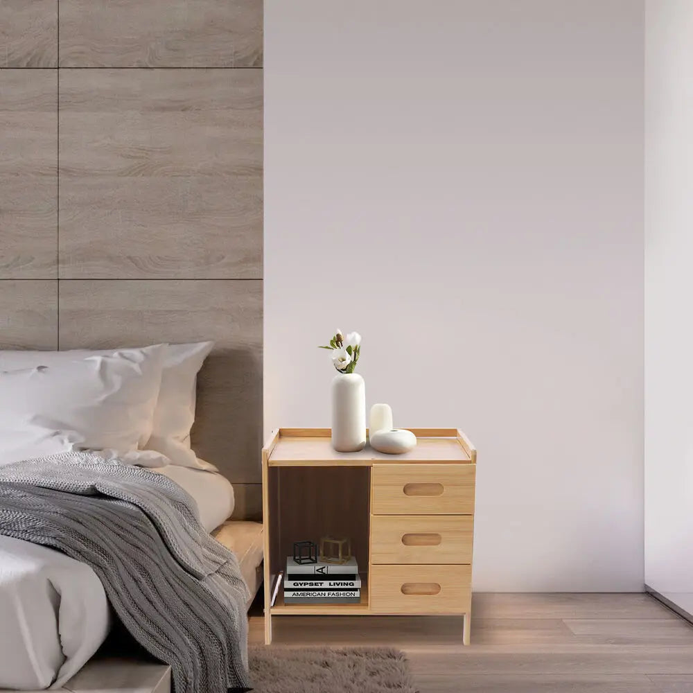 3-Tier Nightstand, End Table, Drawers Storage