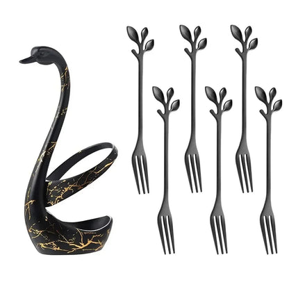 Elegant Swan Tableware Holder, Stainless Steel Spoon and Fork Base