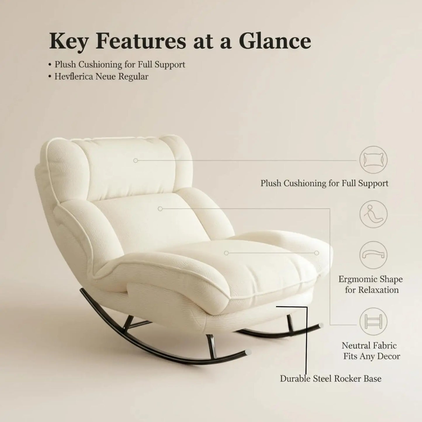 Comfortable, Ergonomic Rocking Chair w/Adjustable Backrest