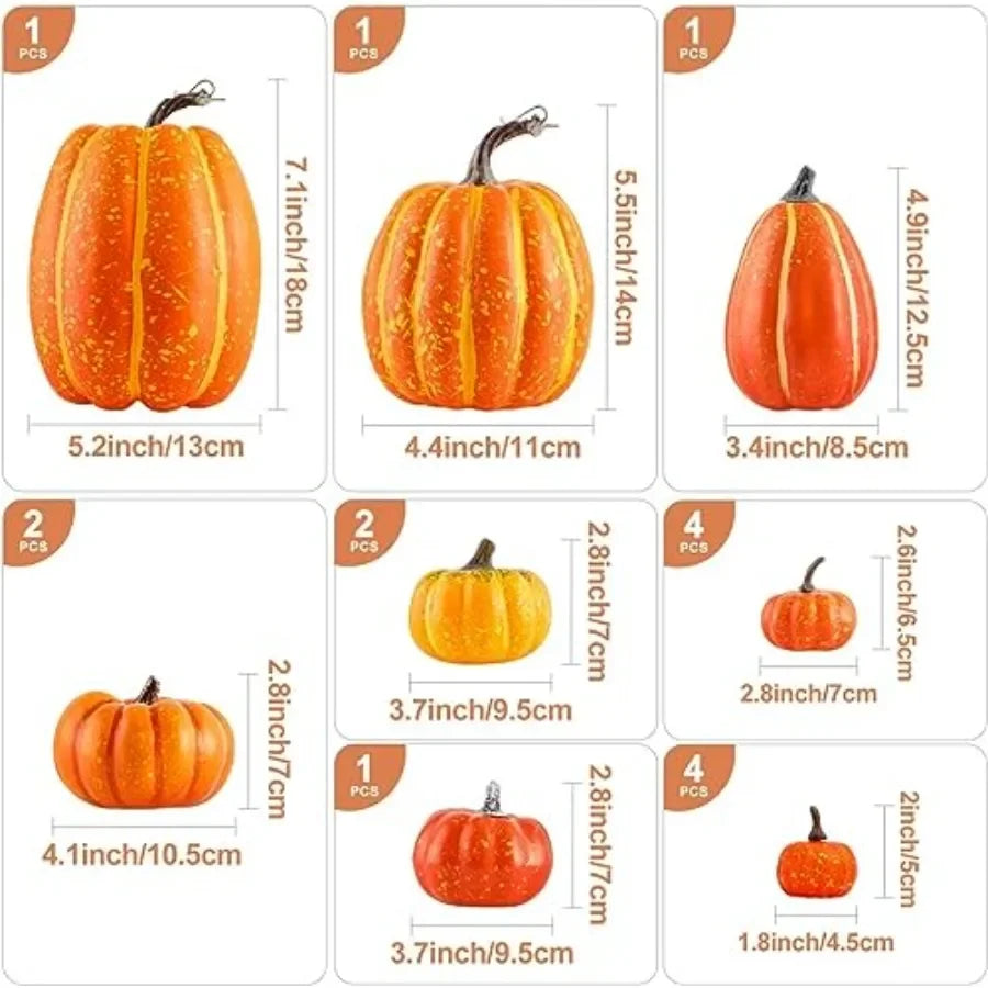 16 Pcs Outdoor Pumpkin Fall Decorations, Large, Small