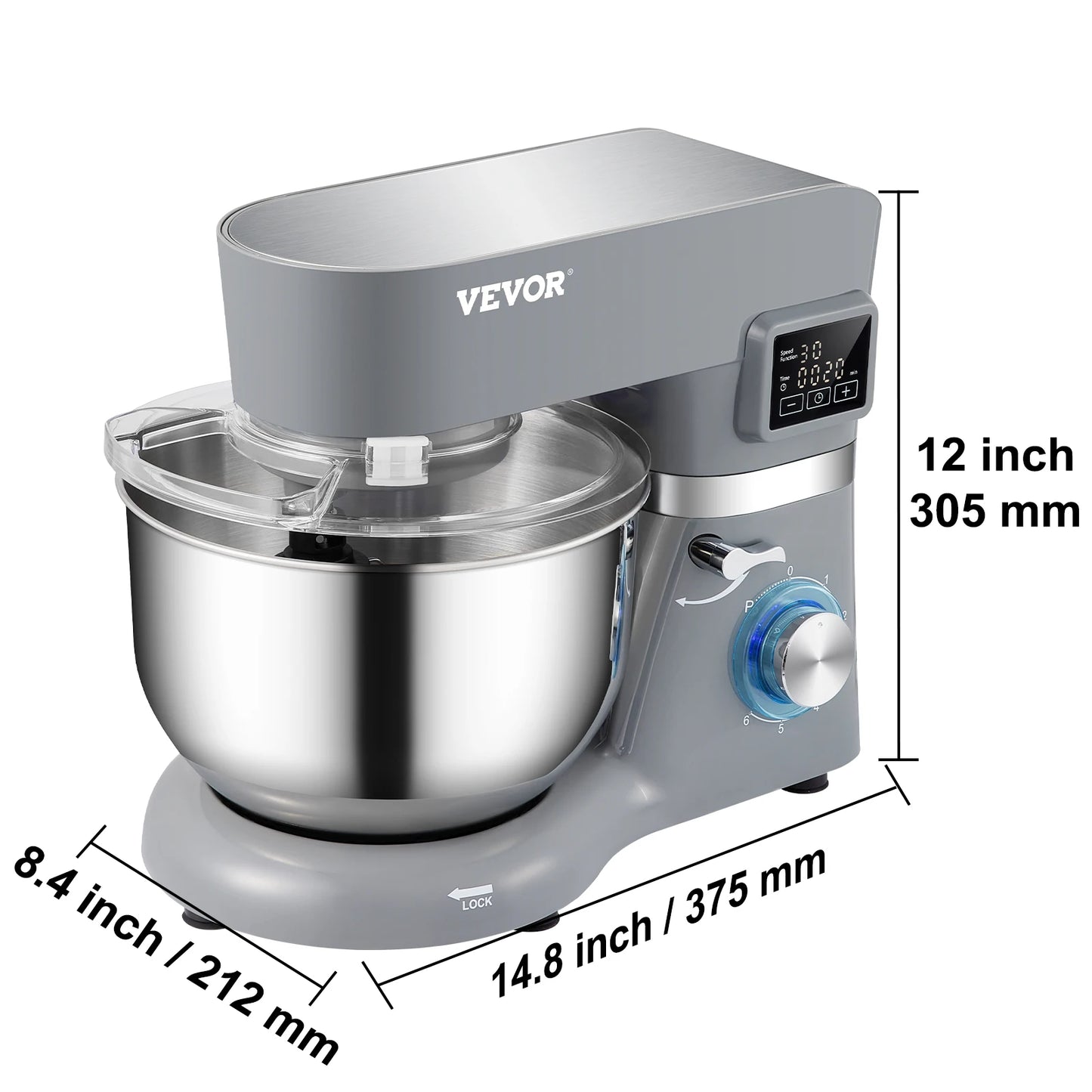 Electric Dough Mixer with 6 Speeds LCD Screen, 5.8 Qt