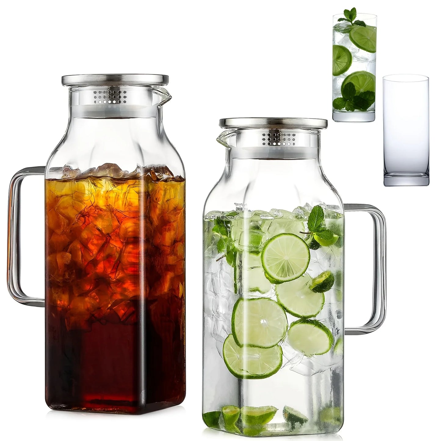 2/4 Pack 2 Liters/68 Oz Square Glass Pitcher w/Lid, Handle