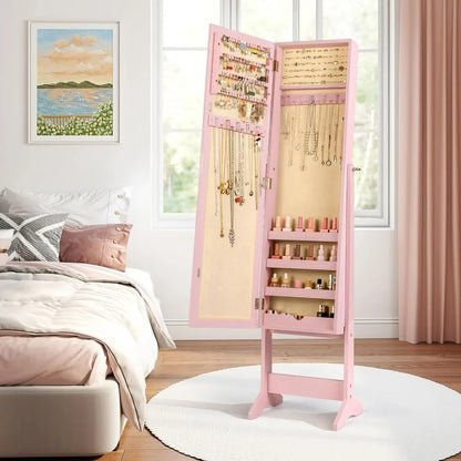 Adjustable Free-Standing Jewelry Armoire w/Full Length Mirror, 3 Positions