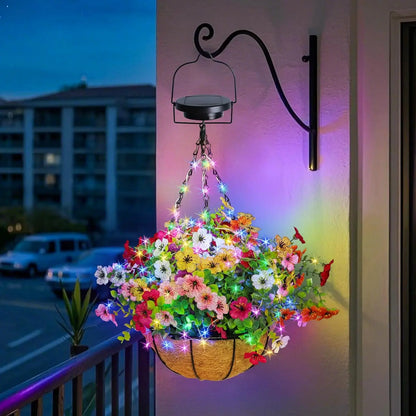 Solar Powered Hanging Flower Basket, Decorative Lighting,