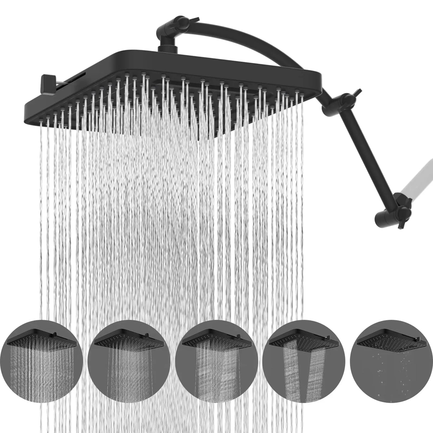 13" Rain Shower Head, 5 Spray Modes, 16" Extension Arm