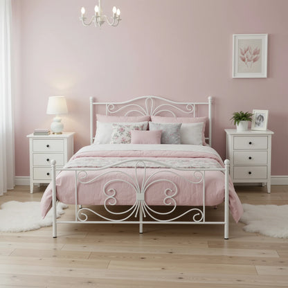 Butterfly Pattern Headboard & Footboard Platform Bed Frame for Kids