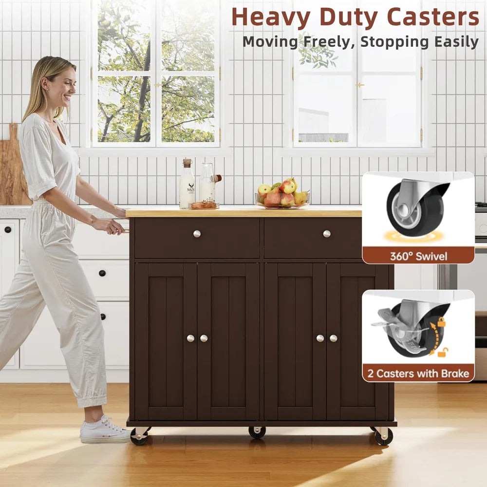 Rolling Kitchen Island Cart w/ Storage, Drop Leaf