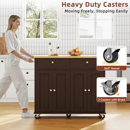 Rolling Kitchen Island Cart w/ Storage, Drop Leaf