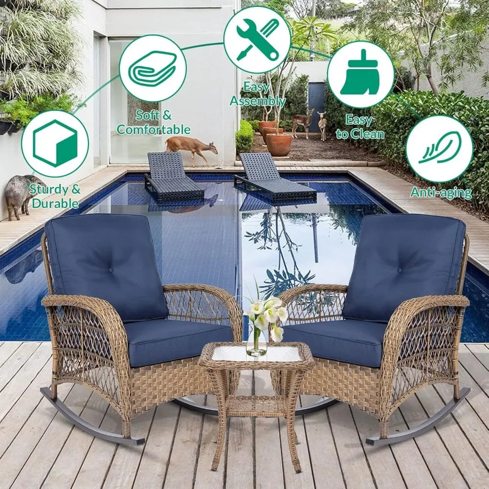 3pc Outdoor Rocker Conversation Bistro Set w/Cushions