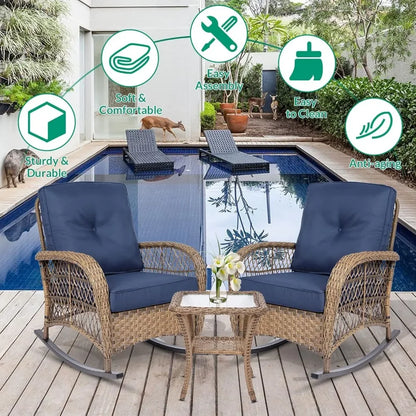 3pc Outdoor Rocker Conversation Bistro Set w/Cushions