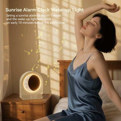 Sunrise Alarm Clocks for Bedrooms, Stepless Dimmable Moon Lamp Dual Alarm Clock