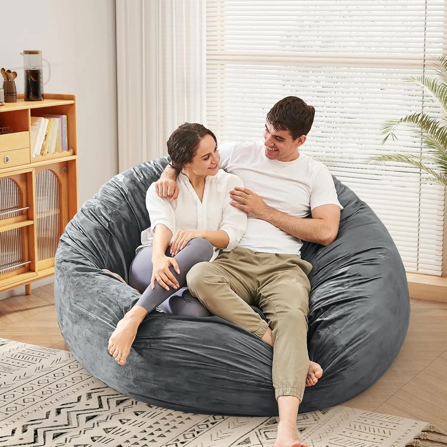 Convertible Bean Bag Chair to Bed, Microfiber Cover w/Foam Filler