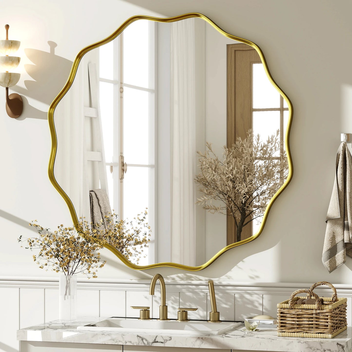 Decorative Round Wall Mirror with Deep Frame
