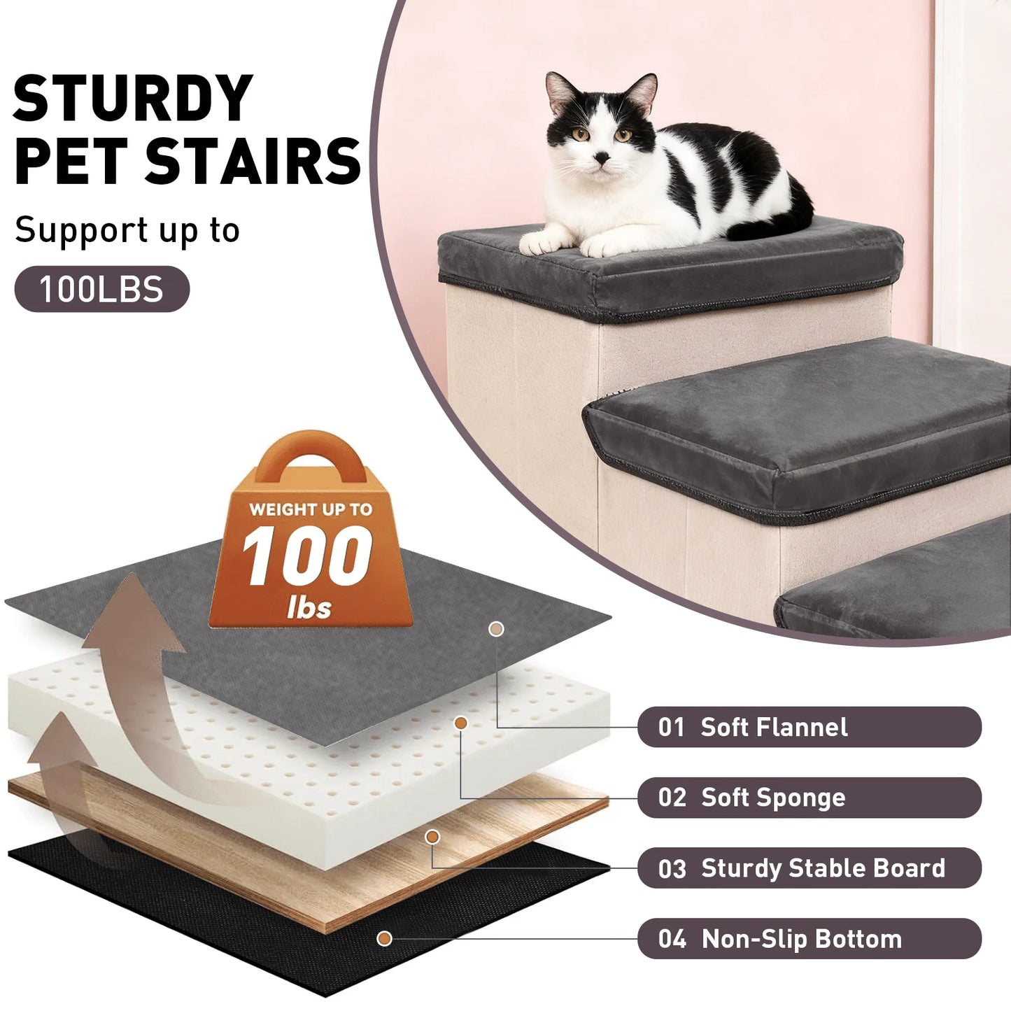 3-Tier Collapsible Pet Ramp, Small Dogs