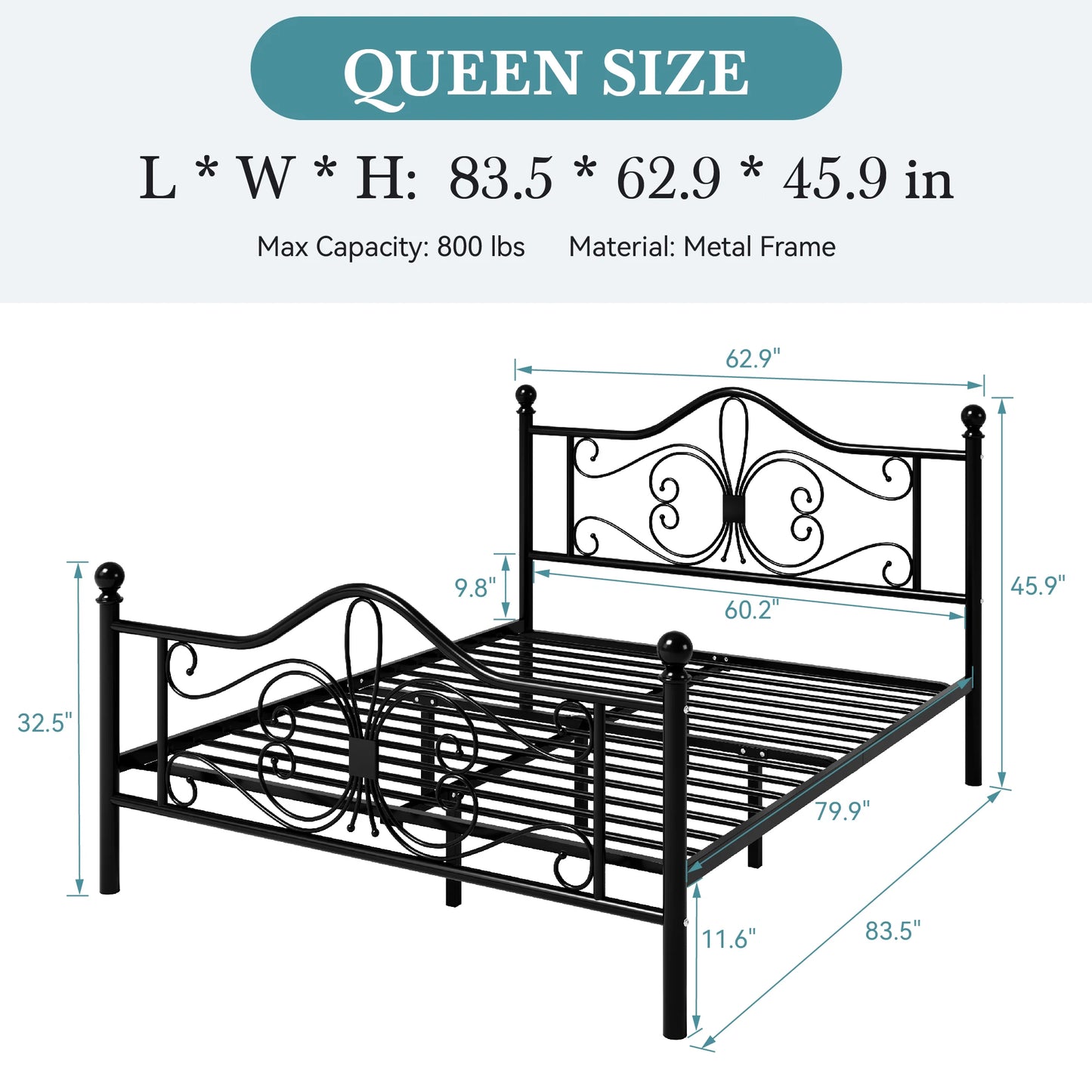 Butterfly Pattern Headboard & Footboard Platform Bed Frame for Kids