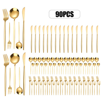 90pc Gold 420 Stainless Steel Silverware - Heavy Duty Cutlery