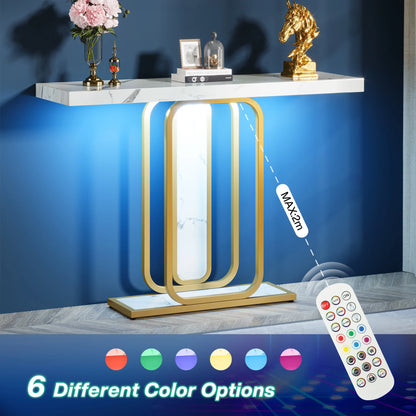 Modern Accent Gold/White Console Table , LED Lights,