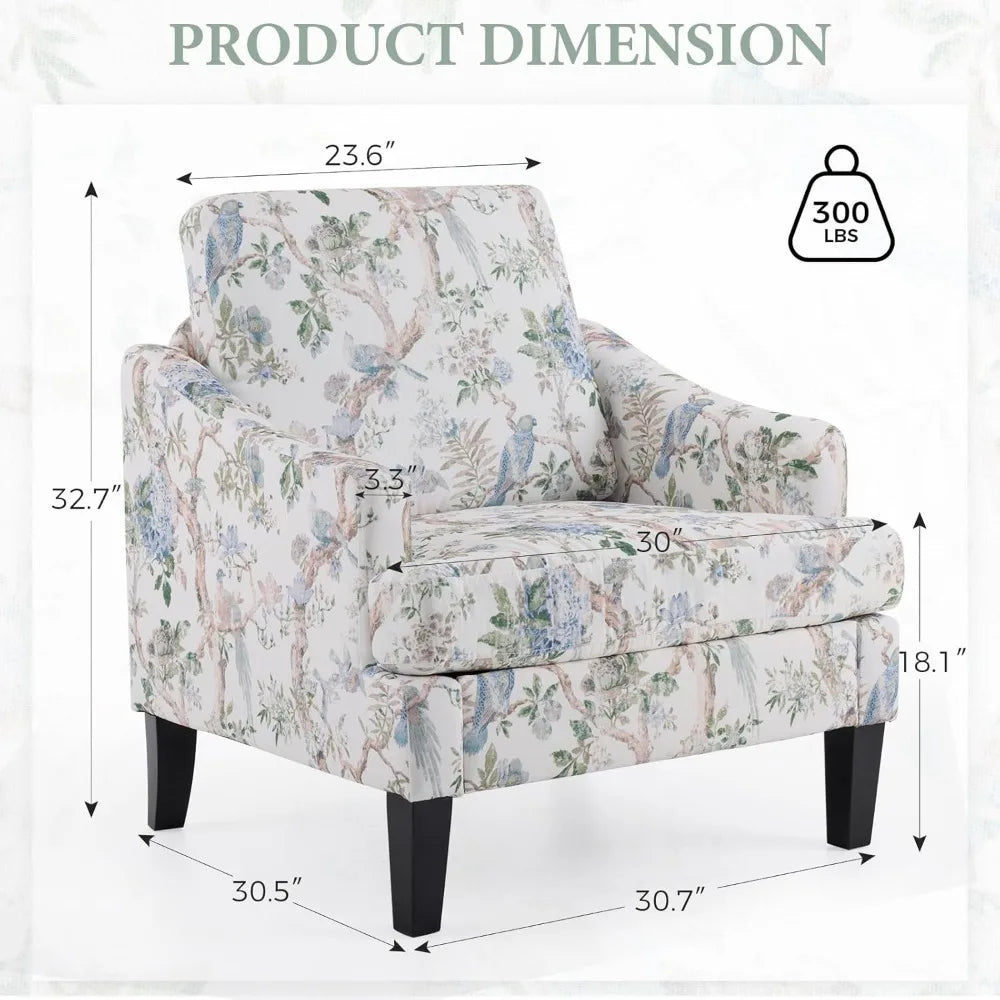 Mid-Century Floral Pattern Armchair, Upholstered w/Wooden Legs