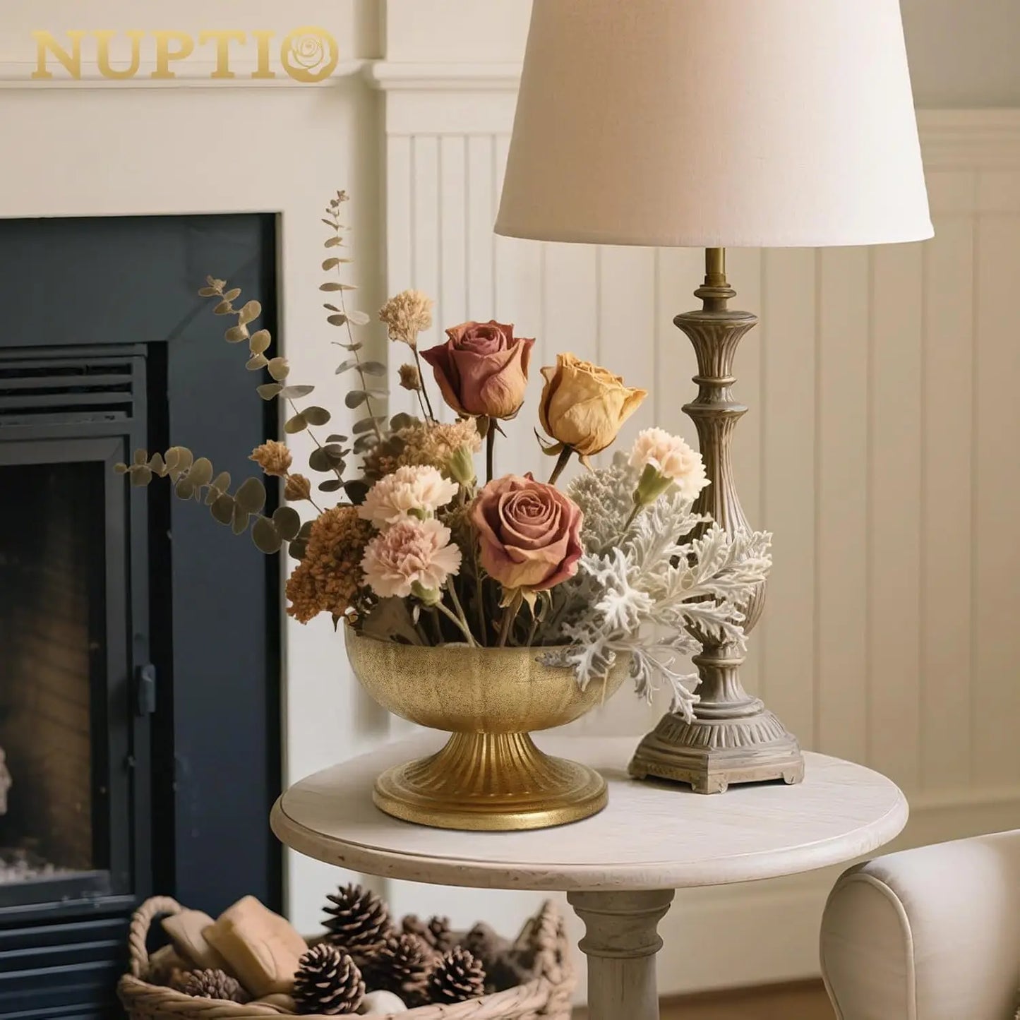 Gold Compote Vase for Centerpiece: 8.5" Distressed Brass Urn, 2-8-10pc Sets