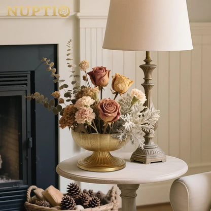 Gold Compote Vase for Centerpiece: 8.5" Distressed Brass Urn, 2-8-10pc Sets