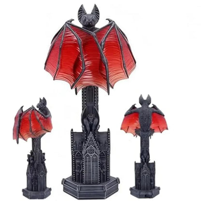 Gothic Wings of Night Halloween Light with Red Glow, Handcrafted Resin,