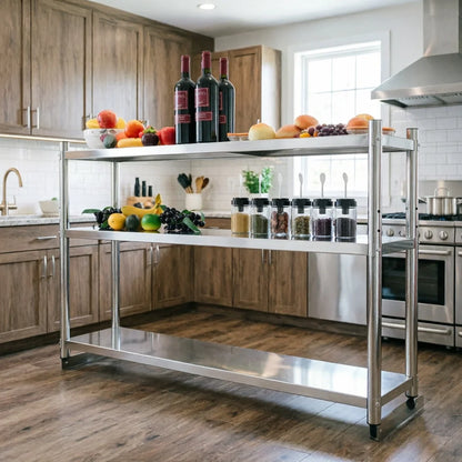 2 Tier Adjustable Stainless-Steel Heavy-Duty Shelving, 12.99 x 58.98 Inch