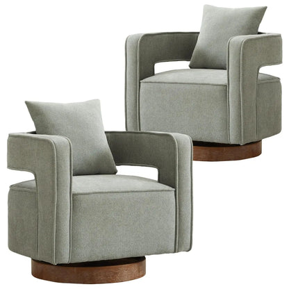 Set (2) Upholstered Swivel Accent Chair, Open Back Barrel Chair