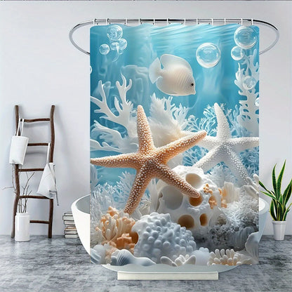 Ocean Theme 2D Flat Shower Curtain, Bathroom Set, Non Slip